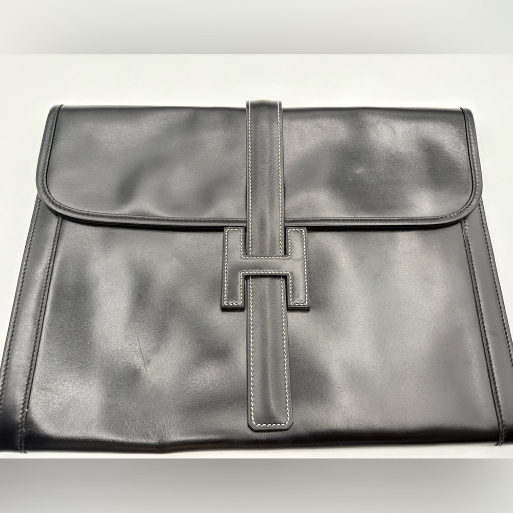 Hermes Jige GM Black Boxcalf Clutch